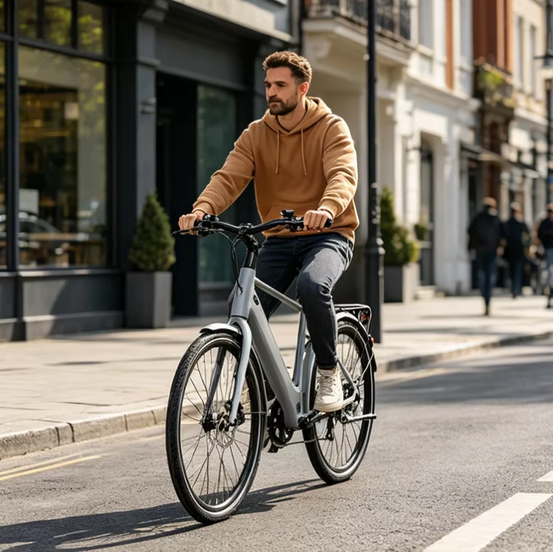 Stylish Light Gray Aluminum Alloy 7-Speed Brushless 250W Lithium Battery Step-Through Urban E-Bike with 80-100km Range