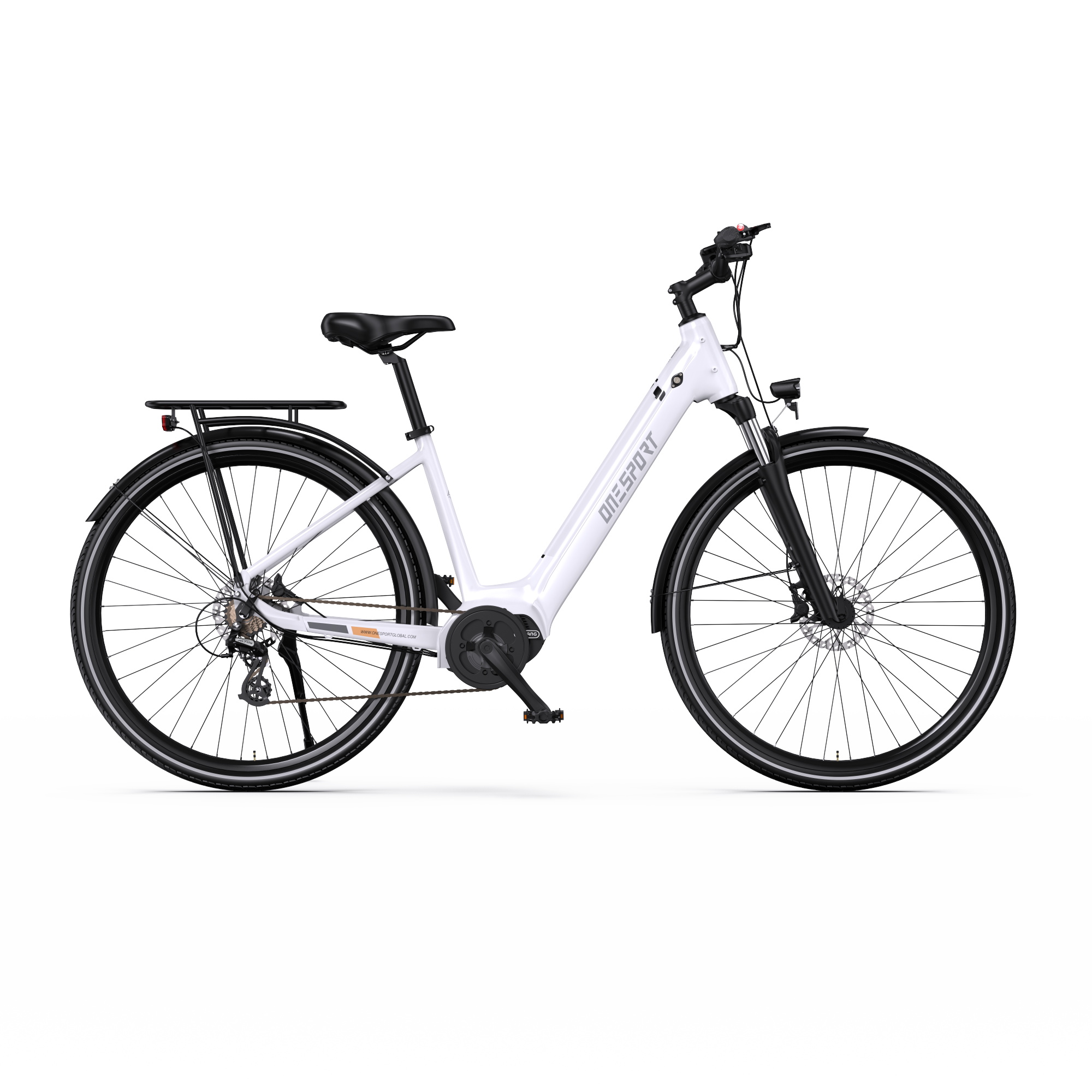 Stable High-Speed Riding Electric City Bike Rear Hub 90-110km Range Aluminum Alloy Frame Pedal-Assist for Commuting Leisure white