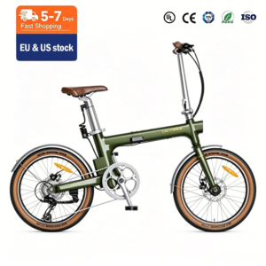 Vintage Brown Folding Electric Bike Retro Style Adult E-Bike Aluminum Alloy Frame 8-Speed Dual Suspension 360WH Lithium Battery green