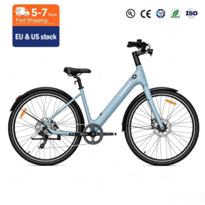Women's Step-Through Aluminum Alloy 7-Speed Brushless Sensor E-Bike Comfort City Electric Bicycle Integrated Battery 80-100km Blue